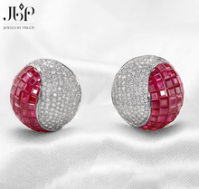Load image into Gallery viewer, Red Vibrant Diamond Stud Earrings
